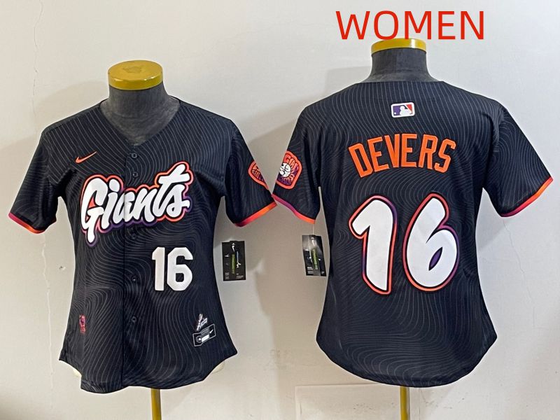 Women 2025 San Francisco Giants #16 Devers Black Joint Name Nike MLB Jersey style 08